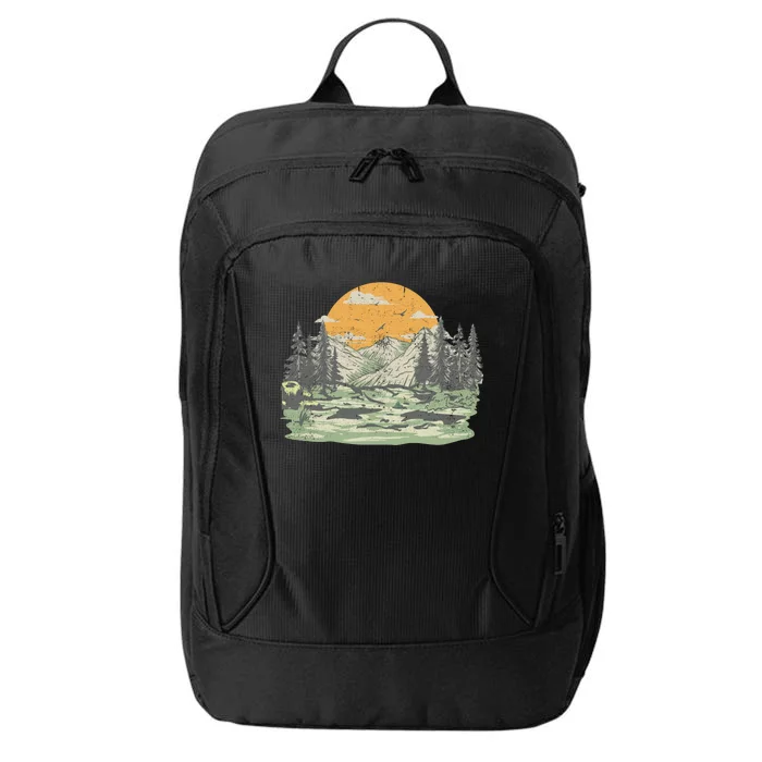 Mountain Nature Sunset Vintage City Backpack