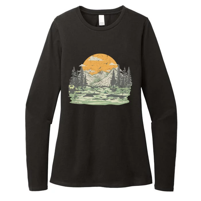 Mountain Nature Sunset Vintage Womens CVC Long Sleeve Shirt