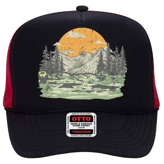 Mountain Nature Sunset Vintage High Crown Mesh Trucker Hat