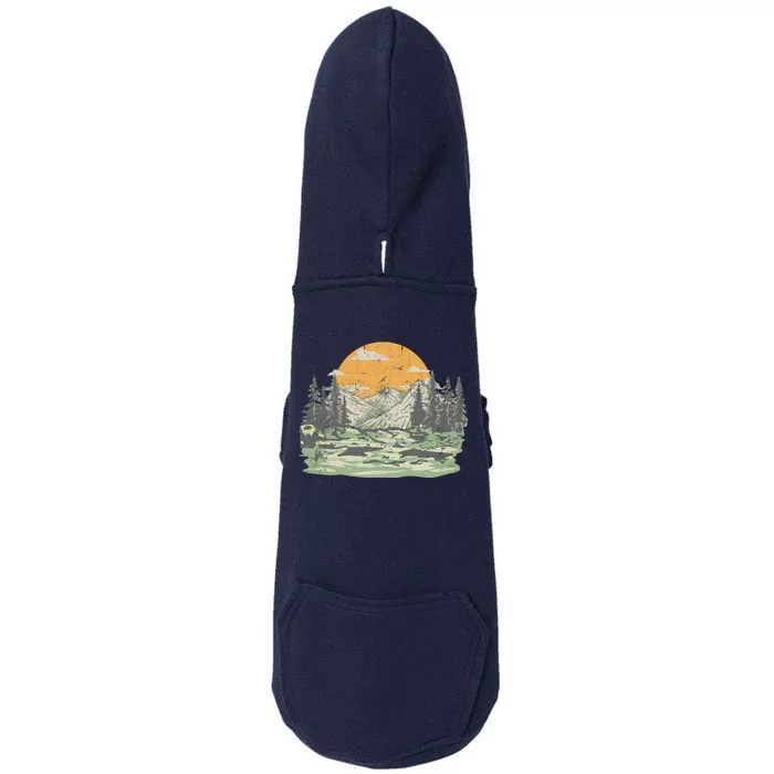 Mountain Nature Sunset Vintage Doggie 3-End Fleece Hoodie