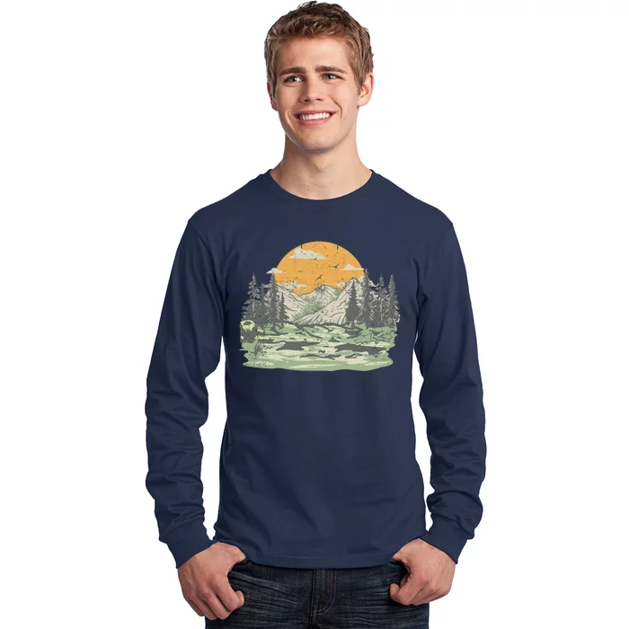 Mountain Nature Sunset Vintage Long Sleeve Shirt