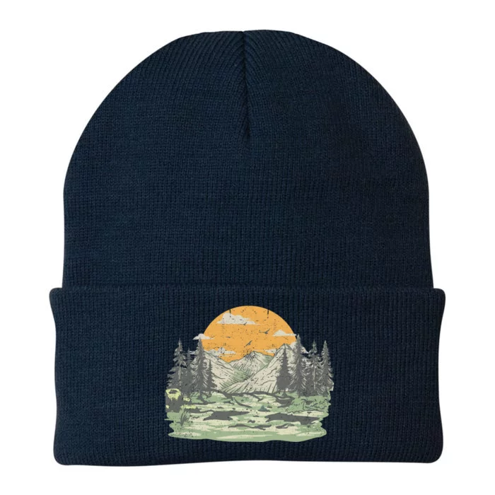 Mountain Nature Sunset Vintage Knit Cap Winter Beanie