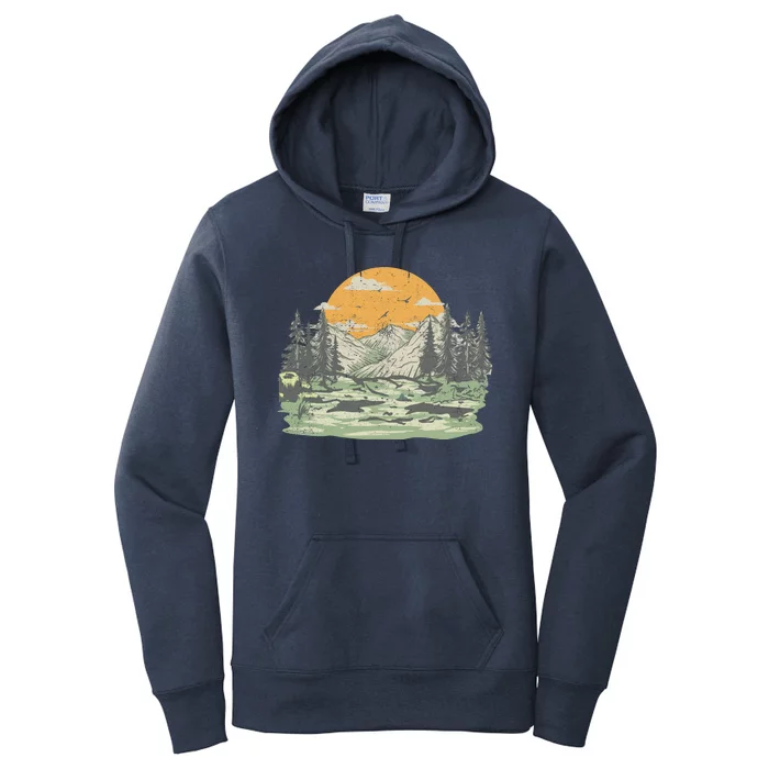 Mountain Nature Sunset Vintage Women's Pullover Hoodie