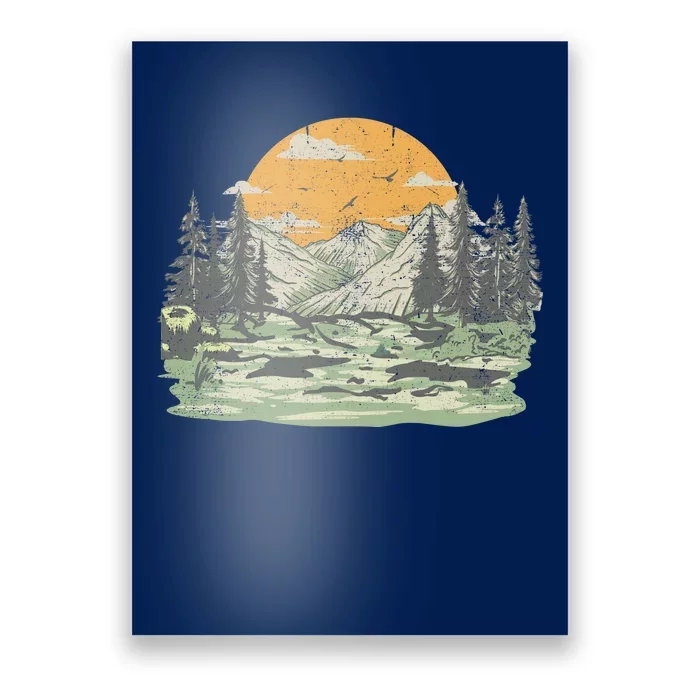 Mountain Nature Sunset Vintage Poster