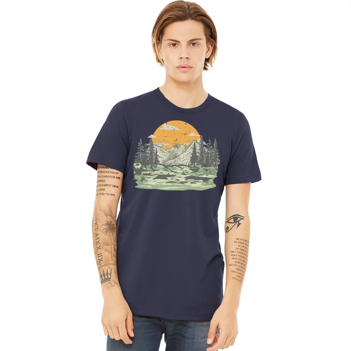 Mountain Nature Sunset Vintage Premium T-Shirt