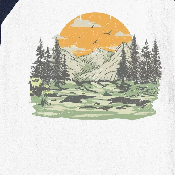 Mountain Nature Sunset Vintage Baseball Sleeve Shirt