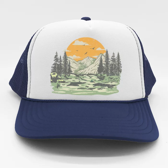 Mountain Nature Sunset Vintage Trucker Hat