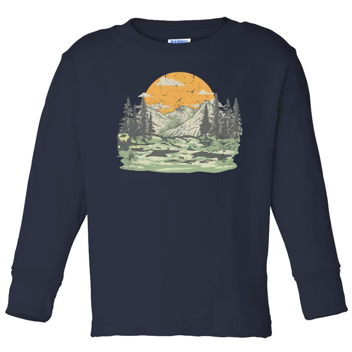 Mountain Nature Sunset Vintage Toddler Long Sleeve Shirt