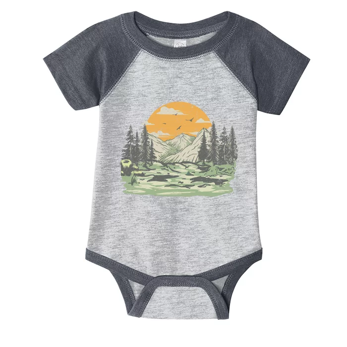 Mountain Nature Sunset Vintage Infant Baby Jersey Bodysuit