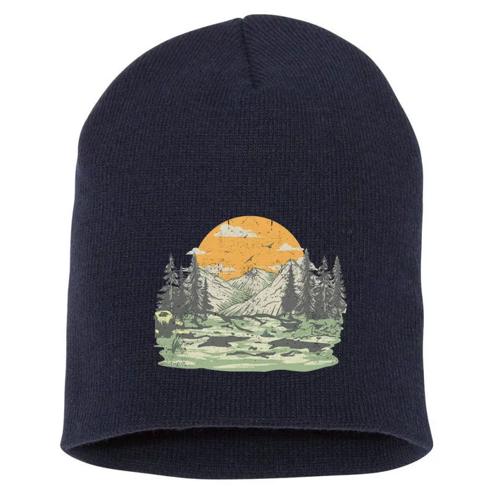 Mountain Nature Sunset Vintage Short Acrylic Beanie