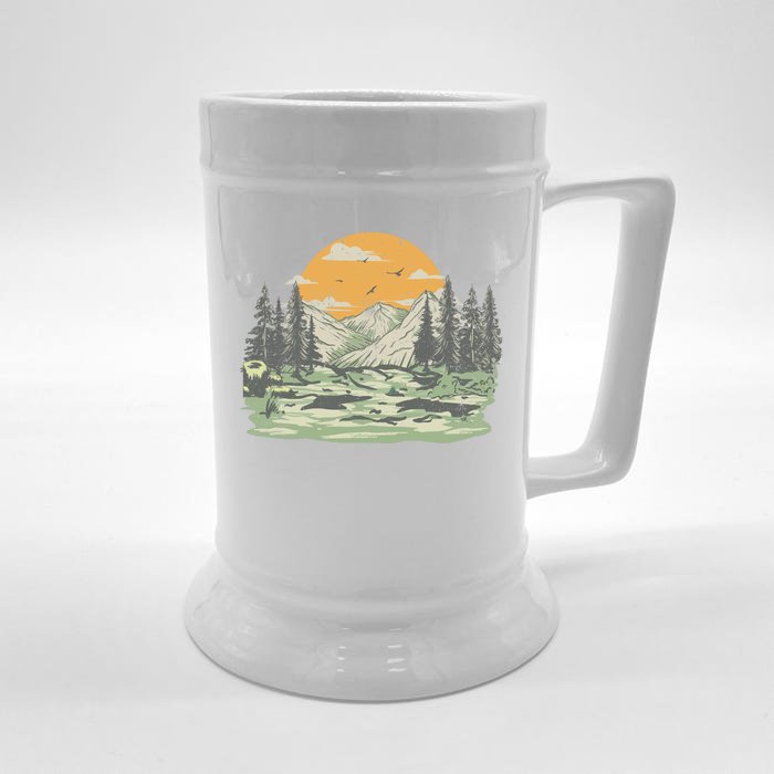 Mountain Nature Sunset Vintage Front & Back Beer Stein