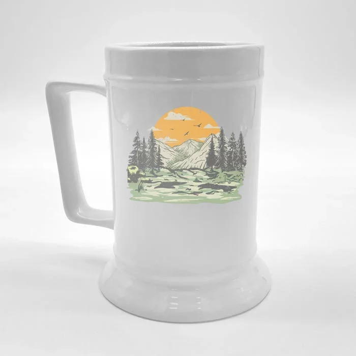 Mountain Nature Sunset Vintage Front & Back Beer Stein