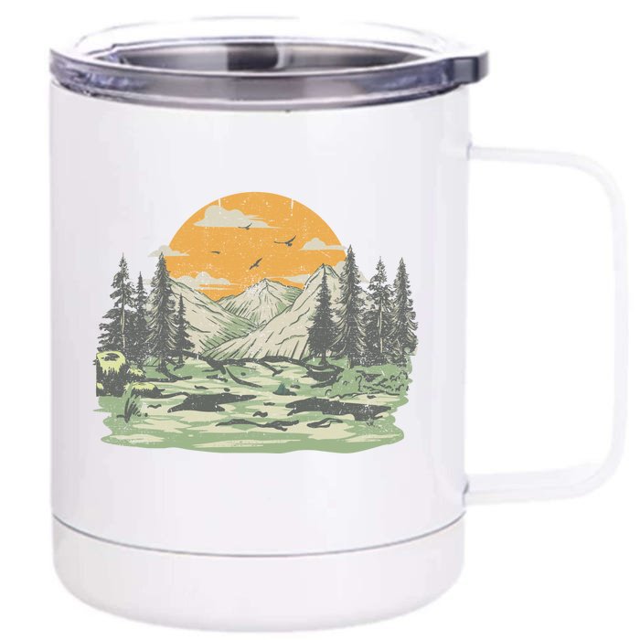 Mountain Nature Sunset Vintage Front & Back 12oz Stainless Steel Tumbler Cup