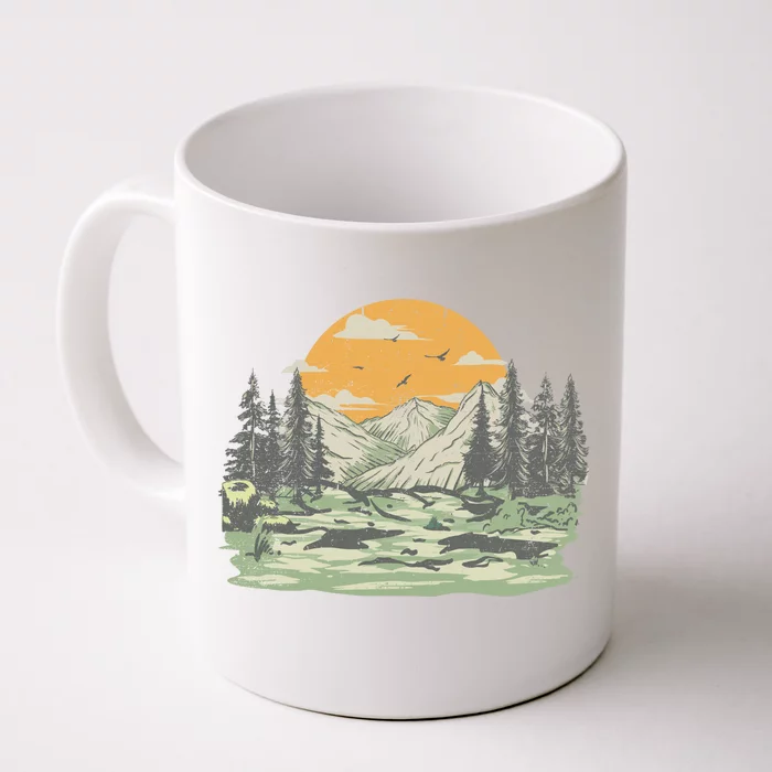 Mountain Nature Sunset Vintage Front & Back Coffee Mug