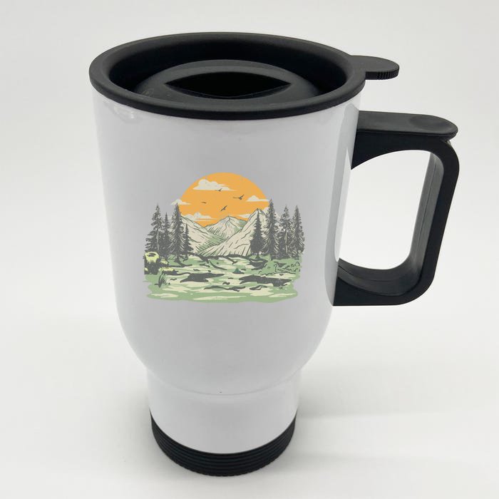 Mountain Nature Sunset Vintage Front & Back Stainless Steel Travel Mug