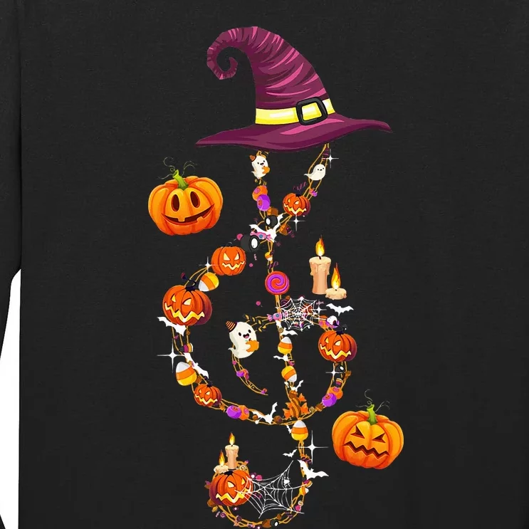 Music Note Symbol Halloween Clef Musical Teacher Music Lover Tall Long Sleeve T-Shirt