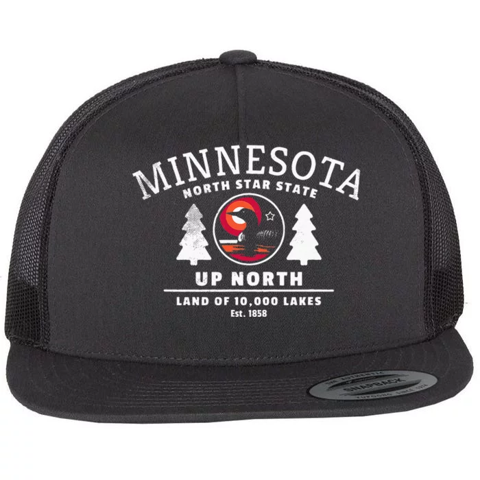 Minnesota North Star State Up North With Loon Flat Bill Trucker Hat