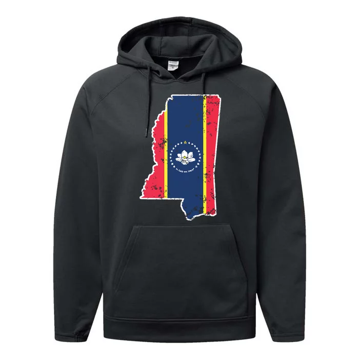 Mississippi New State Flag Weathered Design Southerner Performance Fleece Hoodie