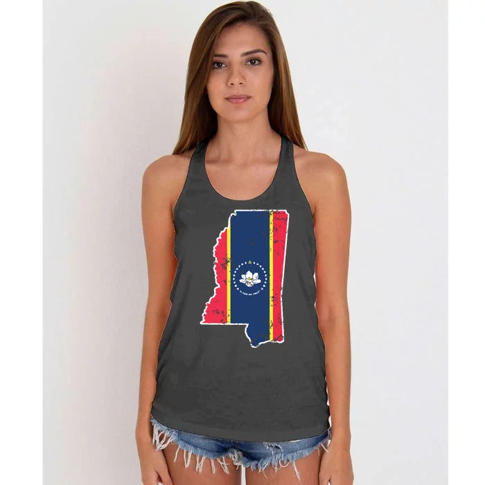 Mississippi New State Flag Weathered Design Southerner Women's Knotted Racerback Tank