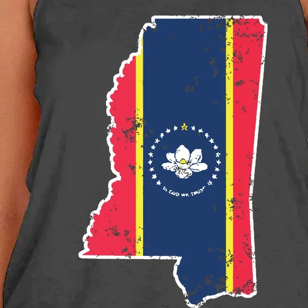 Mississippi New State Flag Weathered Design Southerner Women's Knotted Racerback Tank