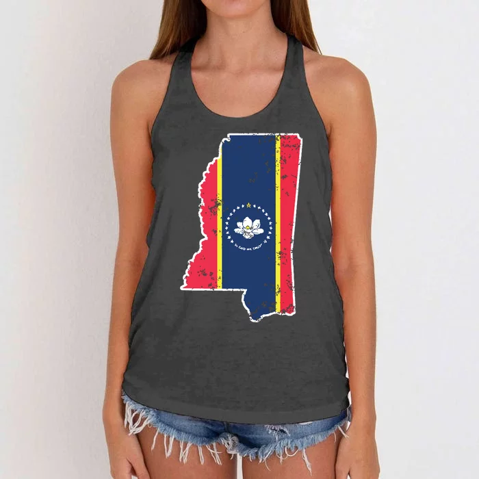 Mississippi New State Flag Weathered Design Southerner Women's Knotted Racerback Tank