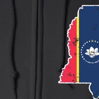 Mississippi New State Flag Weathered Design Southerner Full Zip Hoodie