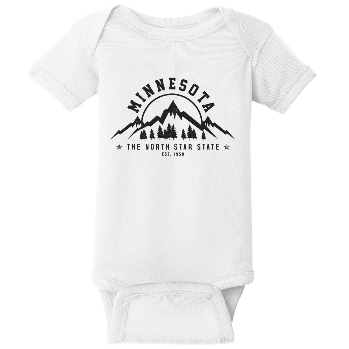 Minnesota North Star State Est 1858 Vintage Mountains Gift Baby Bodysuit