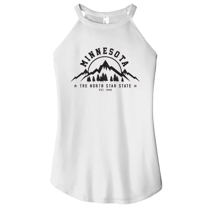 Minnesota North Star State Est 1858 Vintage Mountains Gift Women’s Perfect Tri Rocker Tank