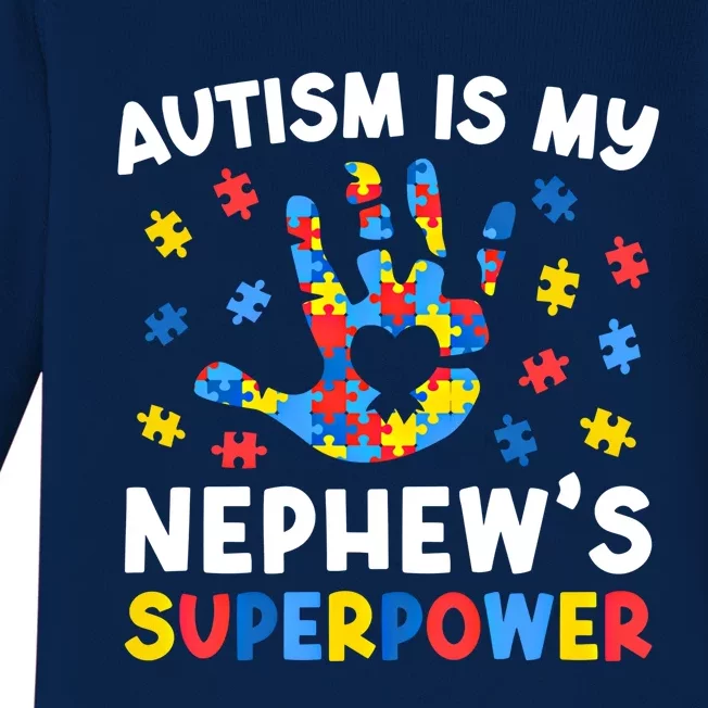 My NephewS Superpower Proud Autism Tia Autism Awareness Gift Baby Long Sleeve Bodysuit