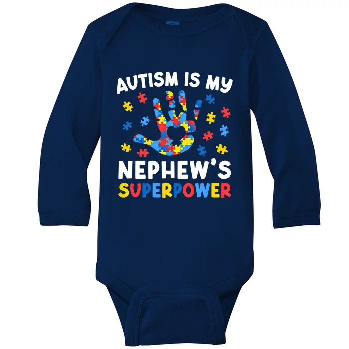 My NephewS Superpower Proud Autism Tia Autism Awareness Gift Baby Long Sleeve Bodysuit