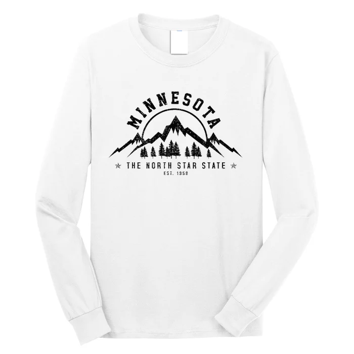 Minnesota North Star State Est. 1858 Vintage Mountains Gift Long Sleeve Shirt