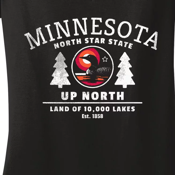 Minnesota North Star State Up North With Loon Women's V-Neck T-Shirt