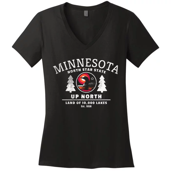 Minnesota North Star State Up North With Loon Women's V-Neck T-Shirt