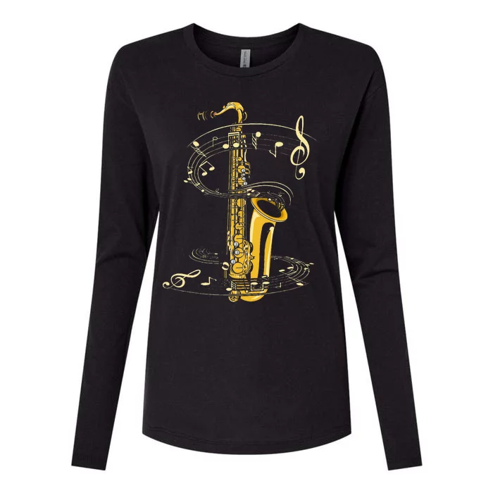 Music Notes Treble Clef Saxophonist Jazz Musician Saxophone Womens Cotton Relaxed Long Sleeve T-Shirt