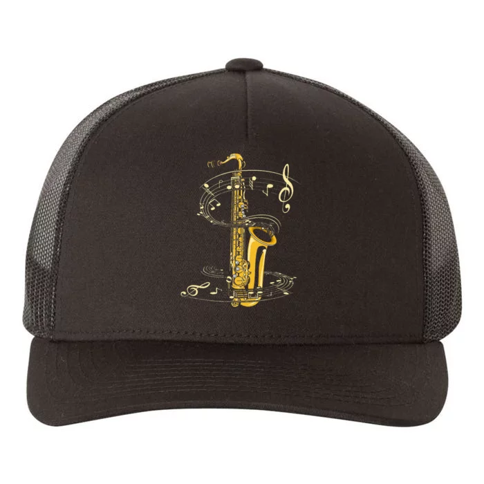 Music Notes Treble Clef Saxophonist Jazz Musician Saxophone Yupoong Adult 5-Panel Trucker Hat