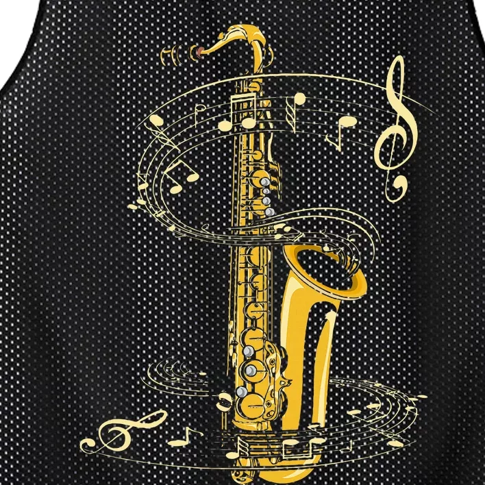 Music Notes Treble Clef Saxophonist Jazz Musician Saxophone Mesh Reversible Basketball Jersey Tank