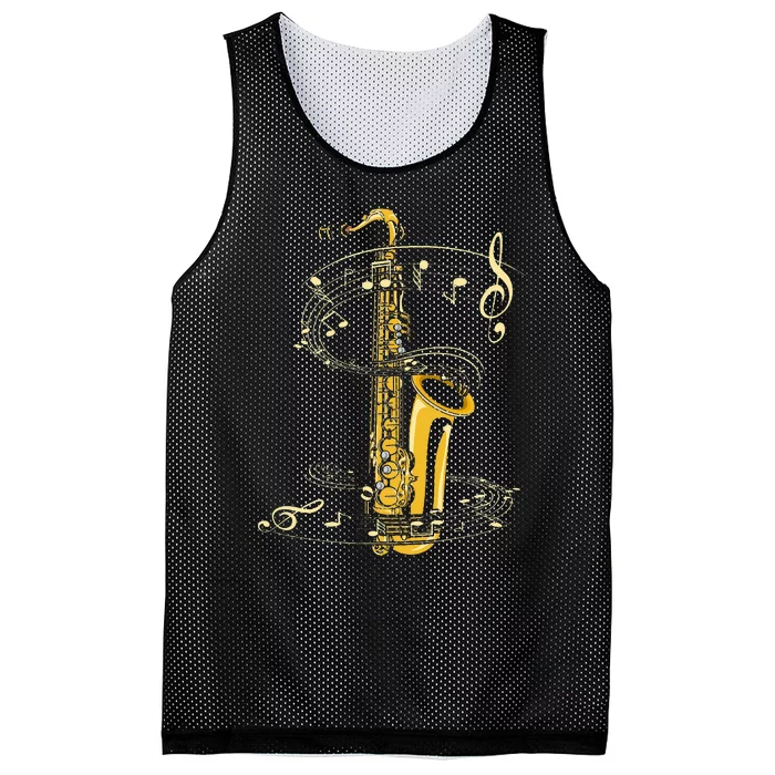 Music Notes Treble Clef Saxophonist Jazz Musician Saxophone Mesh Reversible Basketball Jersey Tank