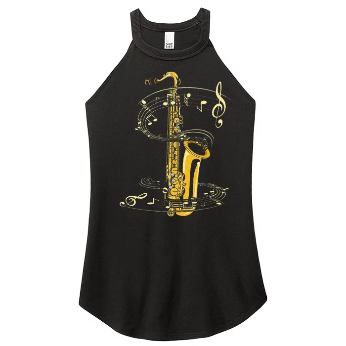 Music Notes Treble Clef Saxophonist Jazz Musician Saxophone Women’s Perfect Tri Rocker Tank