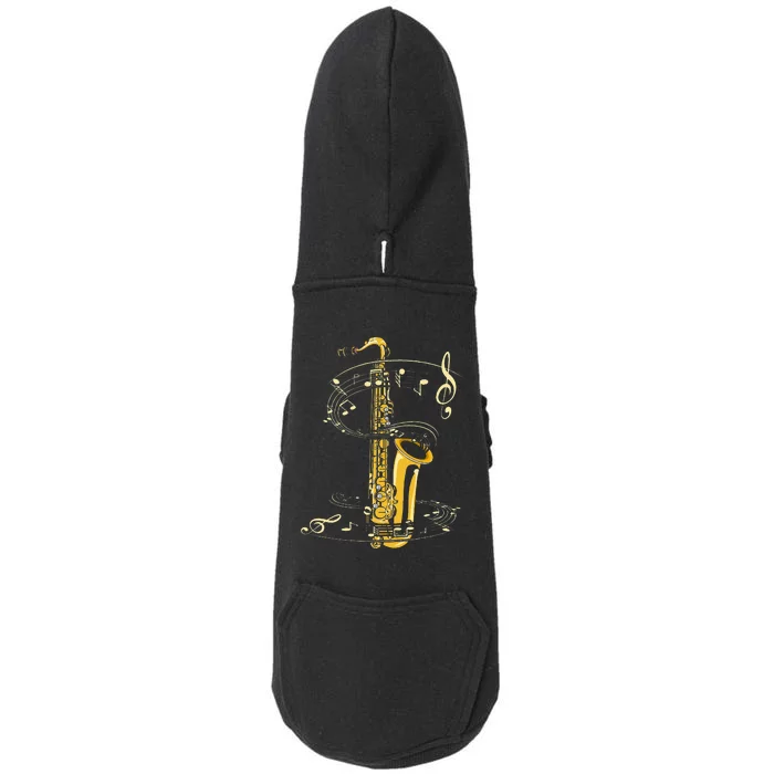 Music Notes Treble Clef Saxophonist Jazz Musician Saxophone Doggie 3-End Fleece Hoodie