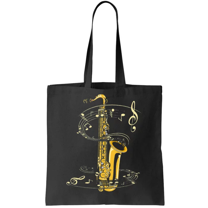 Music Notes Treble Clef Saxophonist Jazz Musician Saxophone Tote Bag