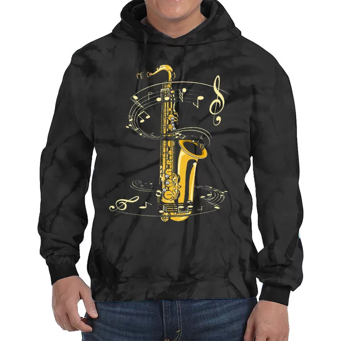 Music Notes Treble Clef Saxophonist Jazz Musician Saxophone Tie Dye Hoodie