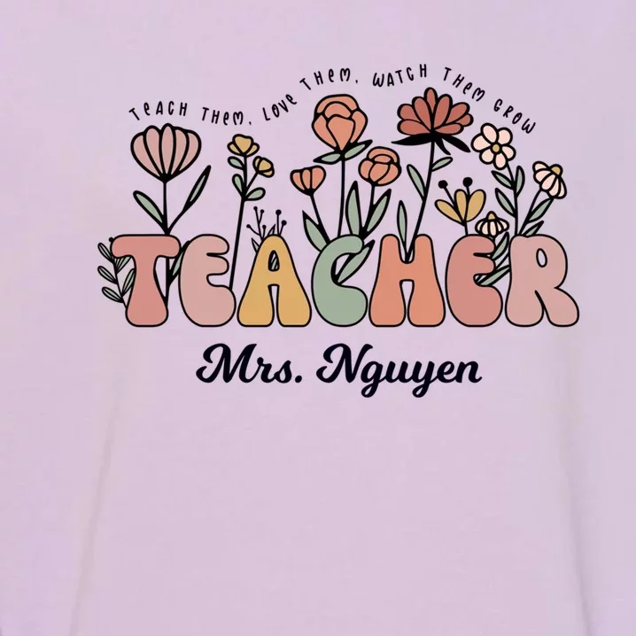 Mrs Nguyen Teacher Wildflower Back To School Cool Gift Garment-Dyed Sweatshirt