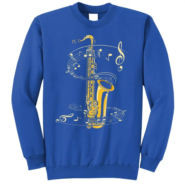 Music Notes Treble Clef Saxophonist Jazz Musician Saxophone Tall Sweatshirt