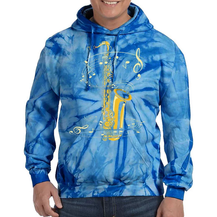 Music Notes Treble Clef Saxophonist Jazz Musician Saxophone Tie Dye Hoodie