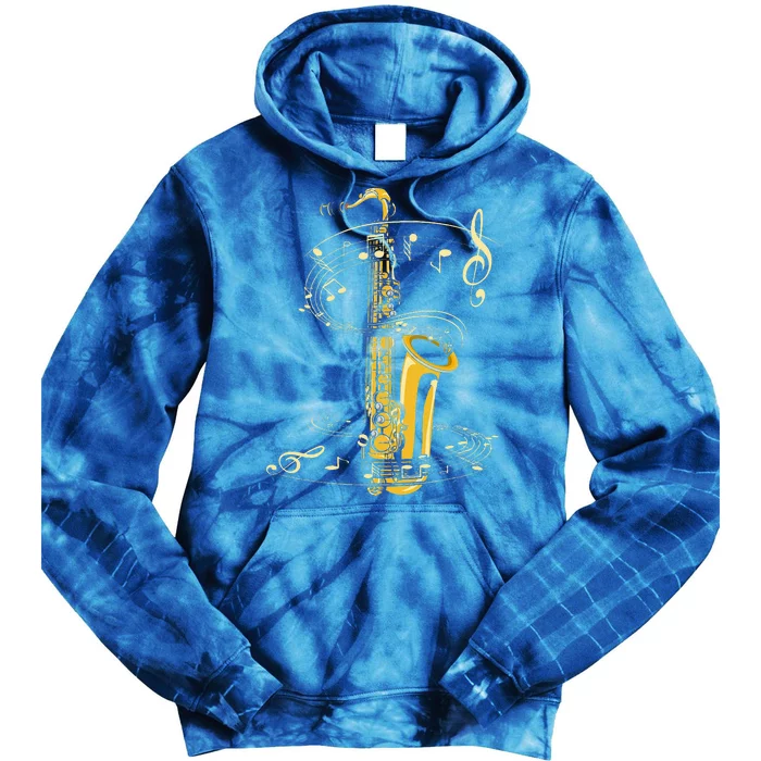 Music Notes Treble Clef Saxophonist Jazz Musician Saxophone Tie Dye Hoodie