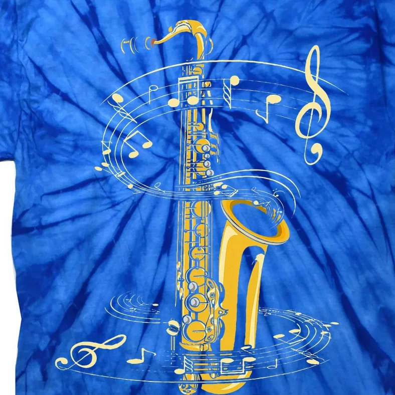 Music Notes Treble Clef Saxophonist Jazz Musician Saxophone Tie-Dye T-Shirt