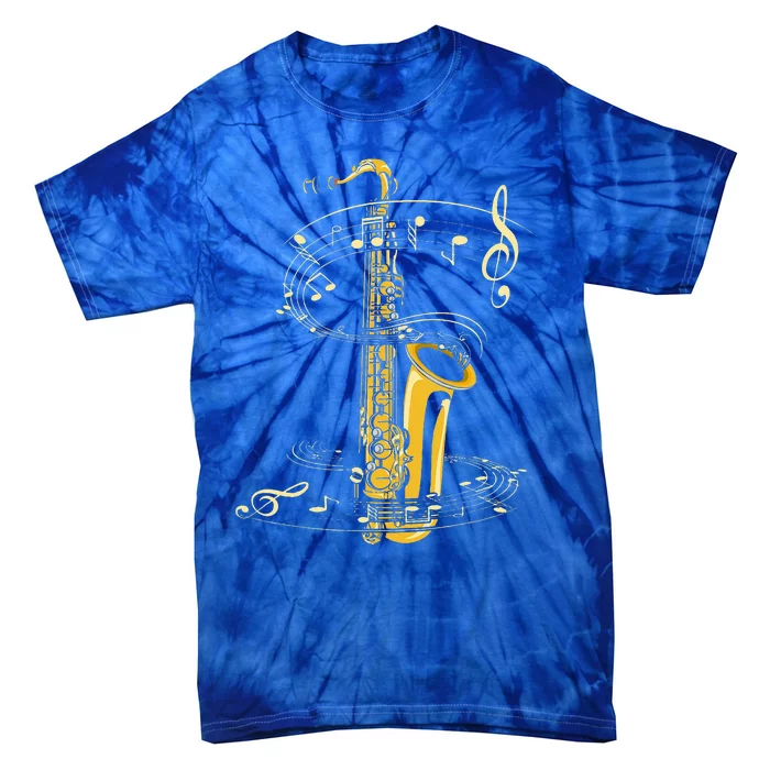 Music Notes Treble Clef Saxophonist Jazz Musician Saxophone Tie-Dye T-Shirt