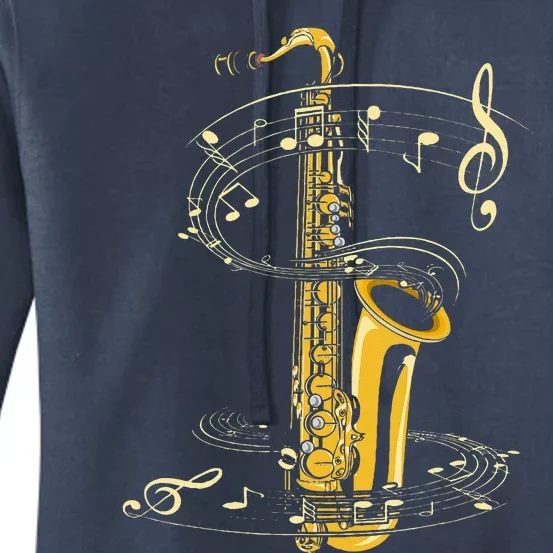 Music Notes Treble Clef Saxophonist Jazz Musician Saxophone Women's Pullover Hoodie