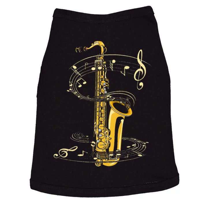 Music Notes Treble Clef Saxophonist Jazz Musician Saxophone Doggie Tank