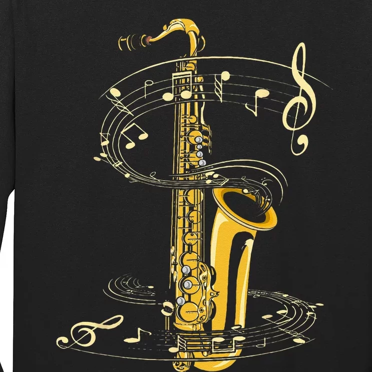 Music Notes Treble Clef Saxophonist Jazz Musician Saxophone Long Sleeve Shirt